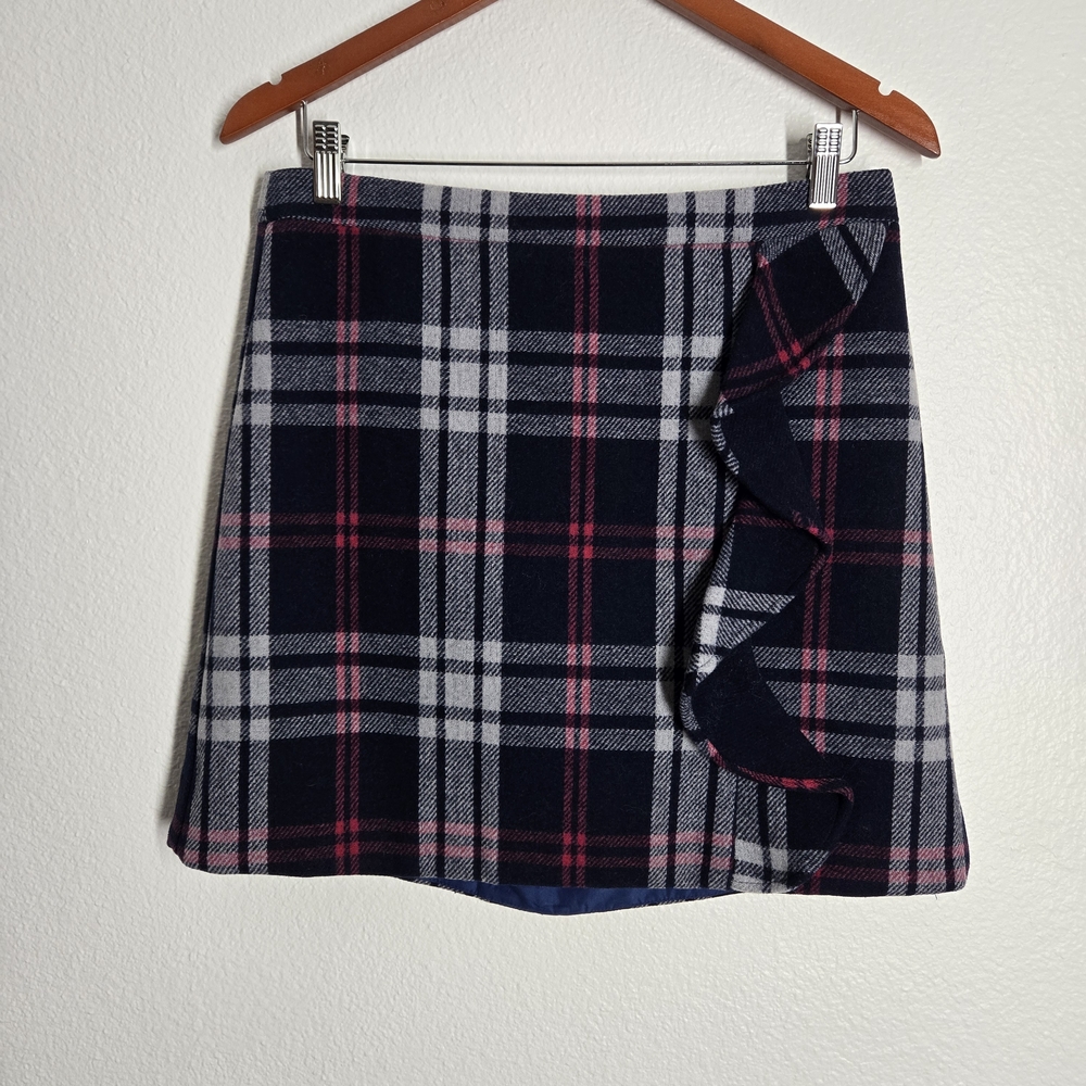 J Crew Mercantile Elegant Plaid Mini Skirt with Ruffle Detail